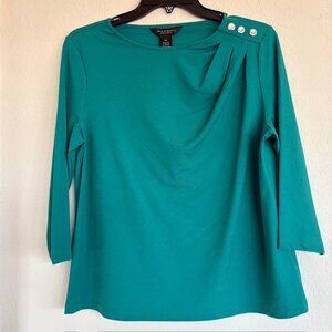 Investments Womens PL Teal Green Pullover Shirt ¾ Sleeves Silvertone Accents NWT